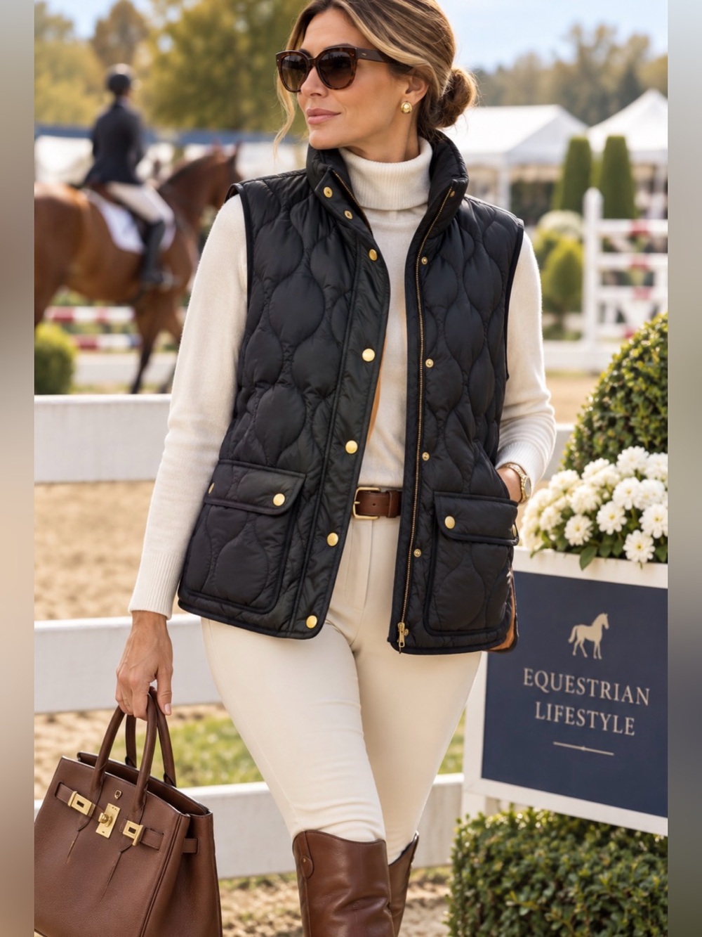J.Crew Re-Imagined Signature Puffer Quilted Vest Black Gold Snap Size L